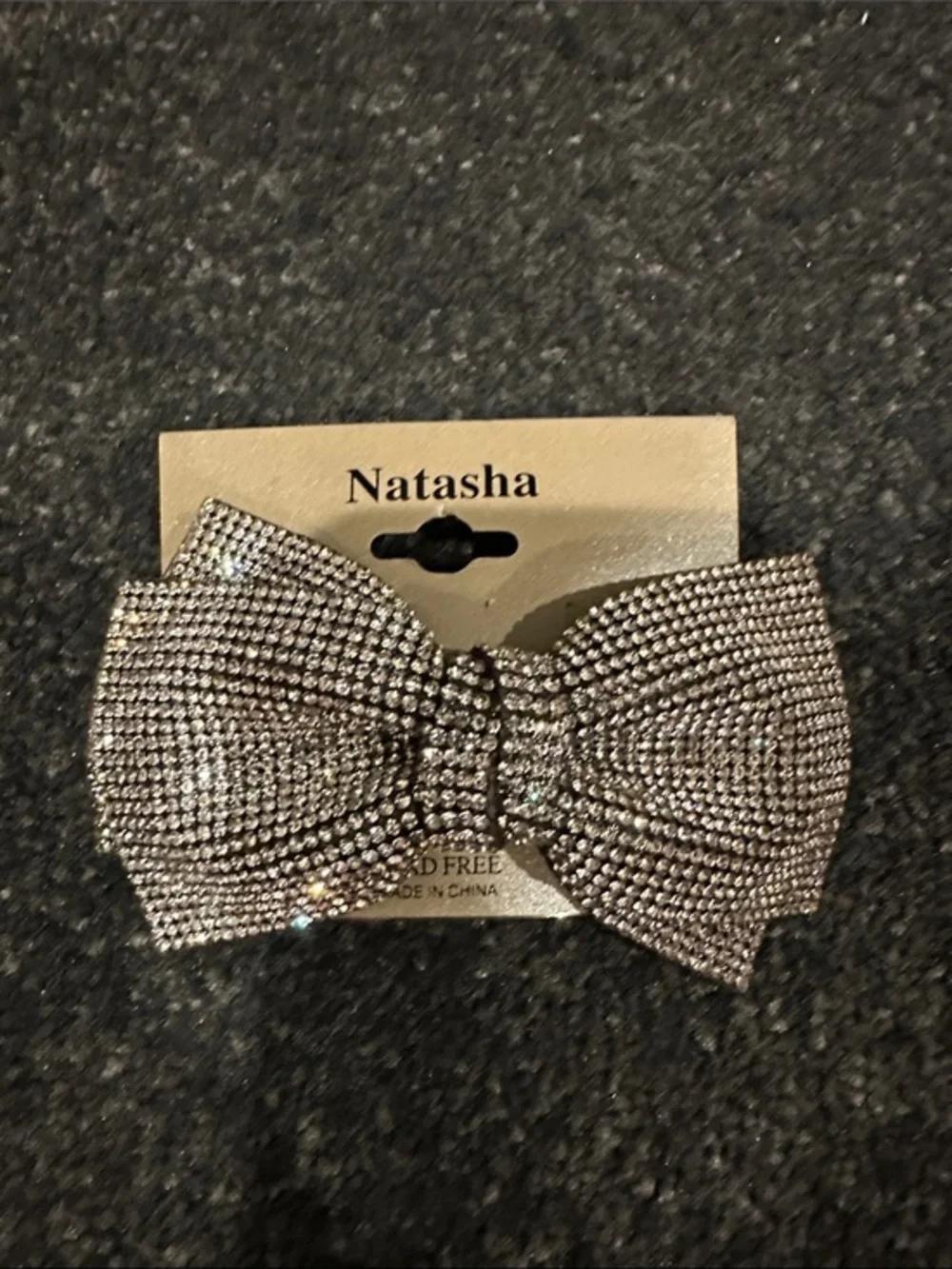 Natasha Couture Silver Crystal Bow Hair Barrette Lead Free